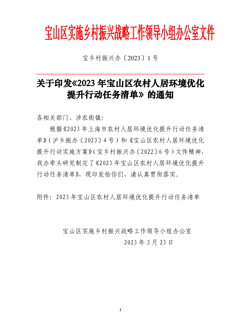 宝乡村振兴办〔2023〕1号关于印发《2023年宝山区农村人居环境优化提升行动任务清单》的通知.pdf