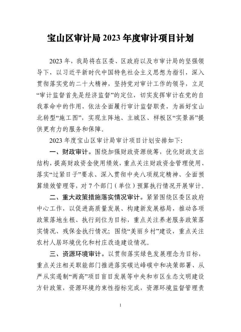 宝山区审计局2023年度审计项目计划.pdf