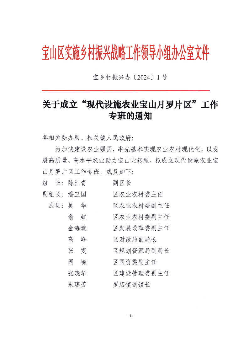 宝乡村振兴办〔2024〕1号关于成立现代设施农业宝山月罗片区项目建设工作专班的通知.pdf