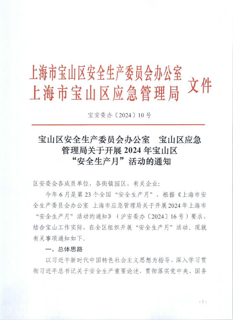 宝安委办【2024】10号宝山区安全生产委员会办公室宝山区应急局关于开展2024年宝山区“安全生产月”活动的通知.pdf